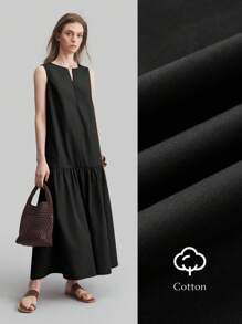 Ontre Vestido sin mangas negro con cuello redondo y corte campana, elegante y casual para primavera y verano, modelo 2026 nuevo. Vestido largo sin mangas de unicolor, estilo urbano y chic, para damas