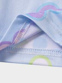 SHEIN Explorewe 少女牛奶丝印花蓝色打底小花自行车短裤