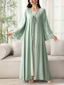 Al Najma 春夏阿拉伯风格系带拼布刺绣网眼喇叭裙