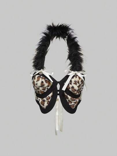 J-Fashion Leopard Print Bow Accent Sleeveless Vest, Fashionable For Summer