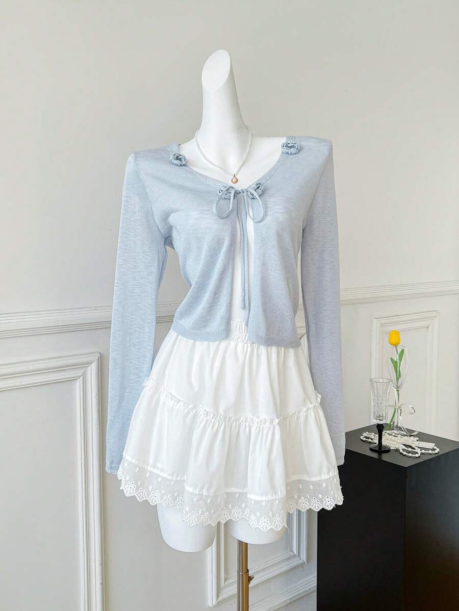 Chiquease 新中式轻薄透明开襟短款开衫