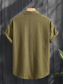 Manfinity Homme 男士夏季休闲纯色纹理面料短袖衬衫，沙滩休闲衬衫