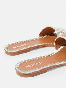 Styleloop 女士绿色刺绣时尚罗马风格露趾优雅平底凉鞋，适合宴会 - 綠色 - 查看 11