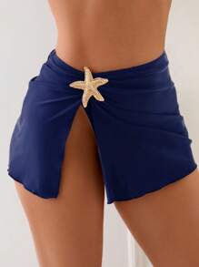 SHEIN Swim 1 件女士性感侧海星装饰海滩度假纯色开叉纱笼