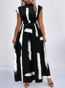 EMERY ROSE Plus Polka Dot Print Mock Neck Dress Maxi Women Outfit