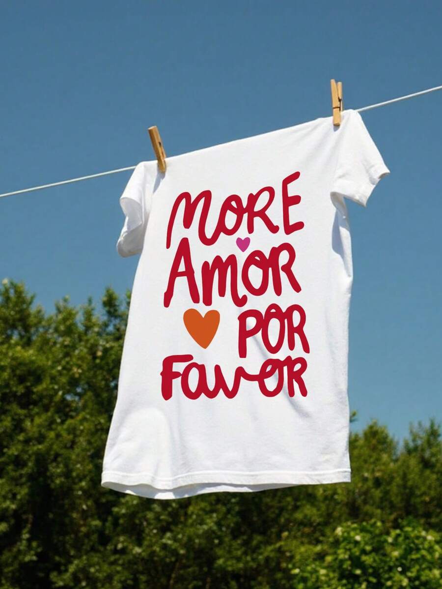 INAWLY 女式夏季休闲圆领口号印花短袖T恤