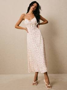 Poéselle 女士连衣裙 系带长裙 碎花连衣裙 浪漫可爱连衣裙 吊带连衣裙 女士度假风碎花前系带优雅细肩带连衣裙 女士背心 粉色连衣裙 乡村音乐会服装 音乐会女装 街头服饰 - 彩色 - 查看 4