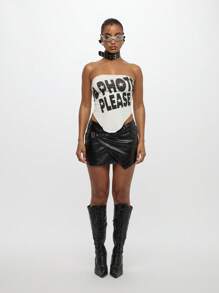 SUMWON WOMEN Strapless Bandeau Bodysuit Stars Graphic Festival Concert Party Club Dance Performance Photography Props Photoshoot Y2K Alternative Style Punk Rock - White - View 3