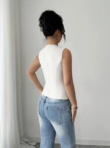 Gloray Elegant Sleeveless V-Neck Single-Breasted Floral Embellished Vest, Suitable For Spring And Summer