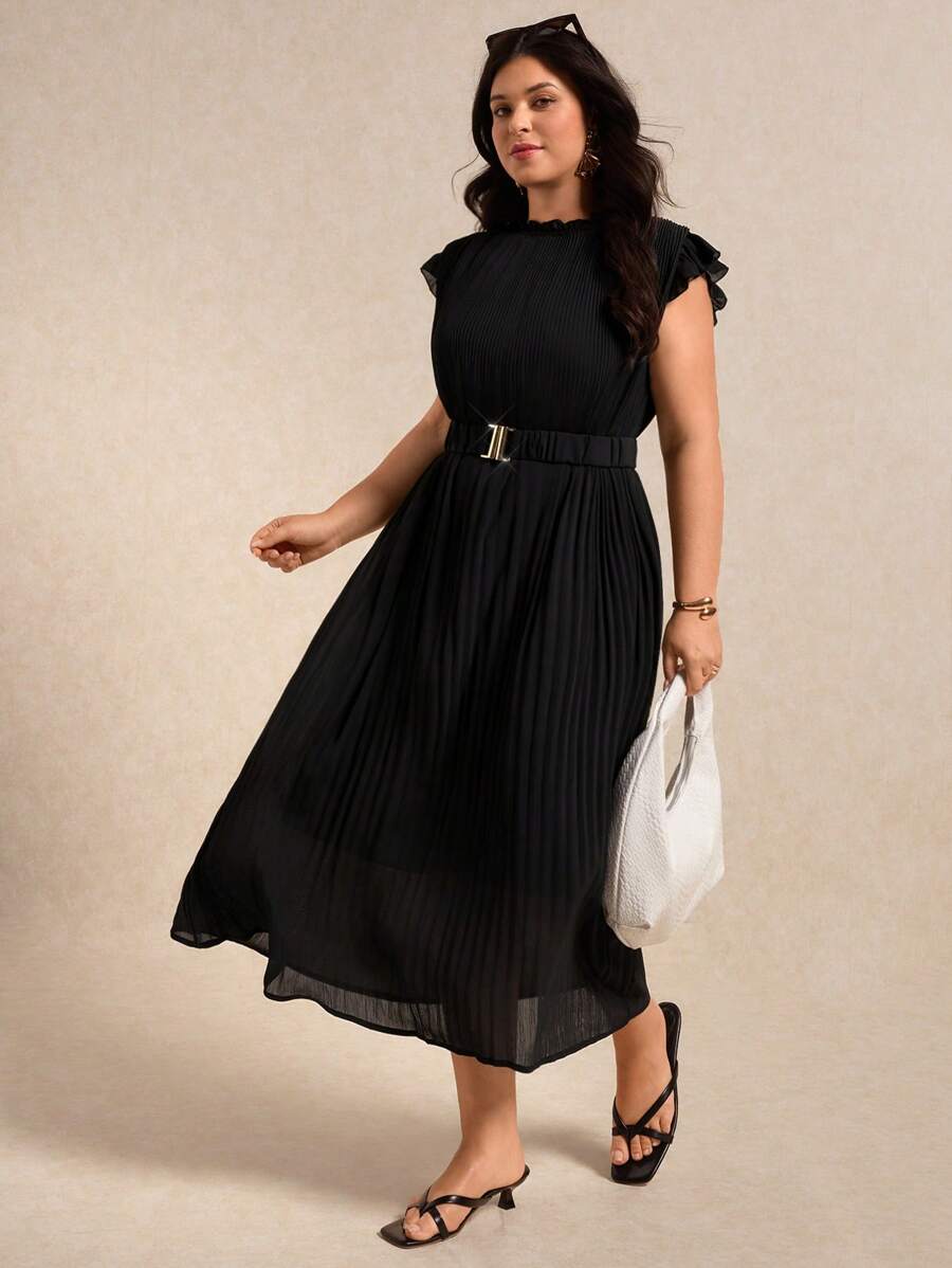 Elaquor Vestido casual de unicolor de talla grande, vestidos modestos, vestidos de verano, vestido negro, conjunto Tita para mujeres, minimalista y de moda para uso diario - Negro - Ver 1