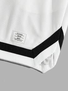 AXEPEAK Loose Men Letter Patchwork Drawstring Waist Shorts, School, Streetwear Essentials - White - View 3