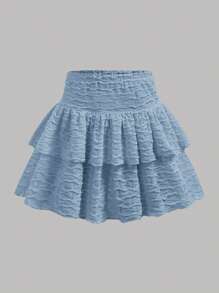 Girlism ملابس محددة من قطعتين للفتيات المراهقات - ملابس علوية كامي محبوكة نسيجية، وتنورة قصيرة متدرجة ذات ذيل مموج، بالأزرق، للربيع والصيف، كاجوال، ڤينتاج، أزياء الشاطئ