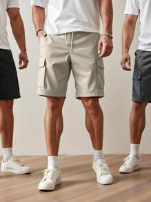 Manfinity Dauomo 3 Pcs Men's Summer Casual Solid Color Cargo Shorts Set - Multicolor - View 4