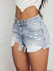 SHEIN ICON Einfache zerrissene ausgefranste Saum Taschen Sommer sexy Jeans Shorts