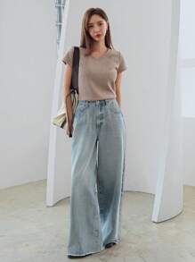 Dazy-Less Women's Loose V-Neck Short Sleeve Casual Business T-Shirt, Summer,Business Casual Women,Teacher Outfits