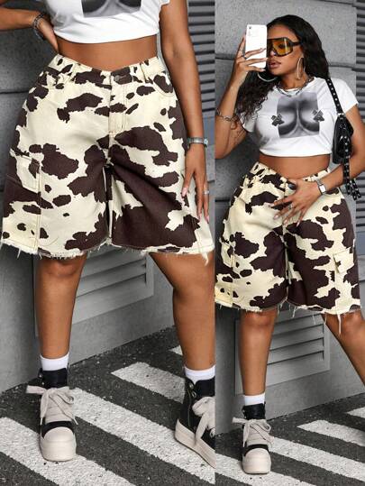 Slaydiva Plus Size Women's Denim Shorts Shorts For Women Jean Shorts Loose Workwear Shorts Cotton Camouflage Loose Shorts, Western Wear Women