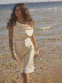 Aralina Women Mid-Length Oblique Shoulder Dress, Fashionable For Summer - Apricot - View 6