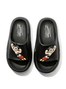 Astro Boy X SHEIN 黑色卡通男孩儿童拖鞋，EVA 材质轻质防滑，保护脚趾，可在潮湿环境中使用，适合幼儿和儿童在室内、浴室或海滩使用 - 黑色 - 查看 8