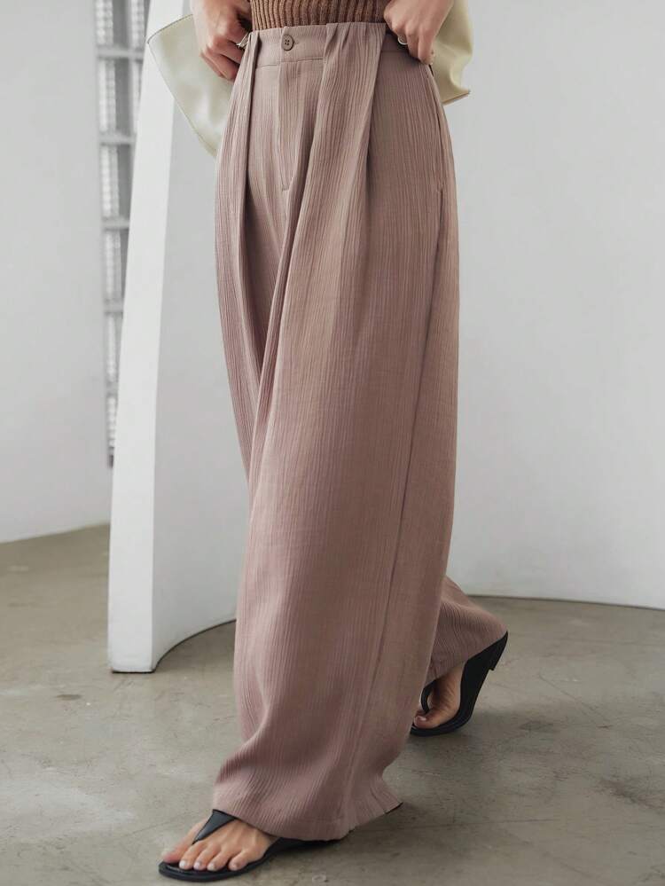 Women Loose Casual Straight-Leg Office Wear Slacks, Business Casual Pleated Design Trouser Pants Linen,Teacher Pants