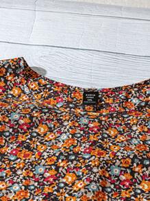 SHEIN Clasi Áo cánh tay bèo nhún xếp tầng họa tiết hoa thanh lịch cỡ lớn dành cho nữ, thích hợp mặc hàng ngày - Nhiều màu - Xem 4