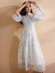 Graceveil Vestido elegante y modesto de estilo árabe con estampado floral, volantes y envolvente en la cintura para mujer - Multicolor - Ver 6