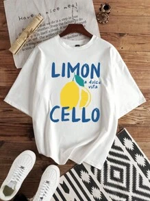 Claim Dot Áo phông in chữ chanh thường ngày cỡ lớn cho nam, mùa hè - Nhiều màu - Xem 4