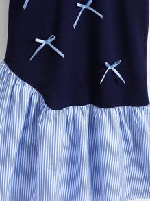 Tween Girls Casual Striped Patchwork Bow Decor Summer Dress Casual Dress For Girls Casual Dresses For Girls Casual Dress For Kids Kids Dress Casual Casual Dress For Young Girls