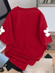 Chillumni 男士休闲花卉字母印花 T 恤，夏季 - 紅色 - 查看 3