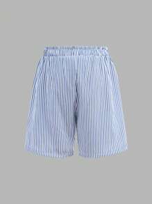 SHEIN Leap Crew Tween Boy Casual Striped Shorts With 2 In 1 Design, Beach Pants - Blue - View 6