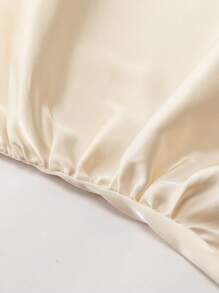 Modelyn Solid Color Satin Draped Bow Decor Women Blouse - Apricot - View 3