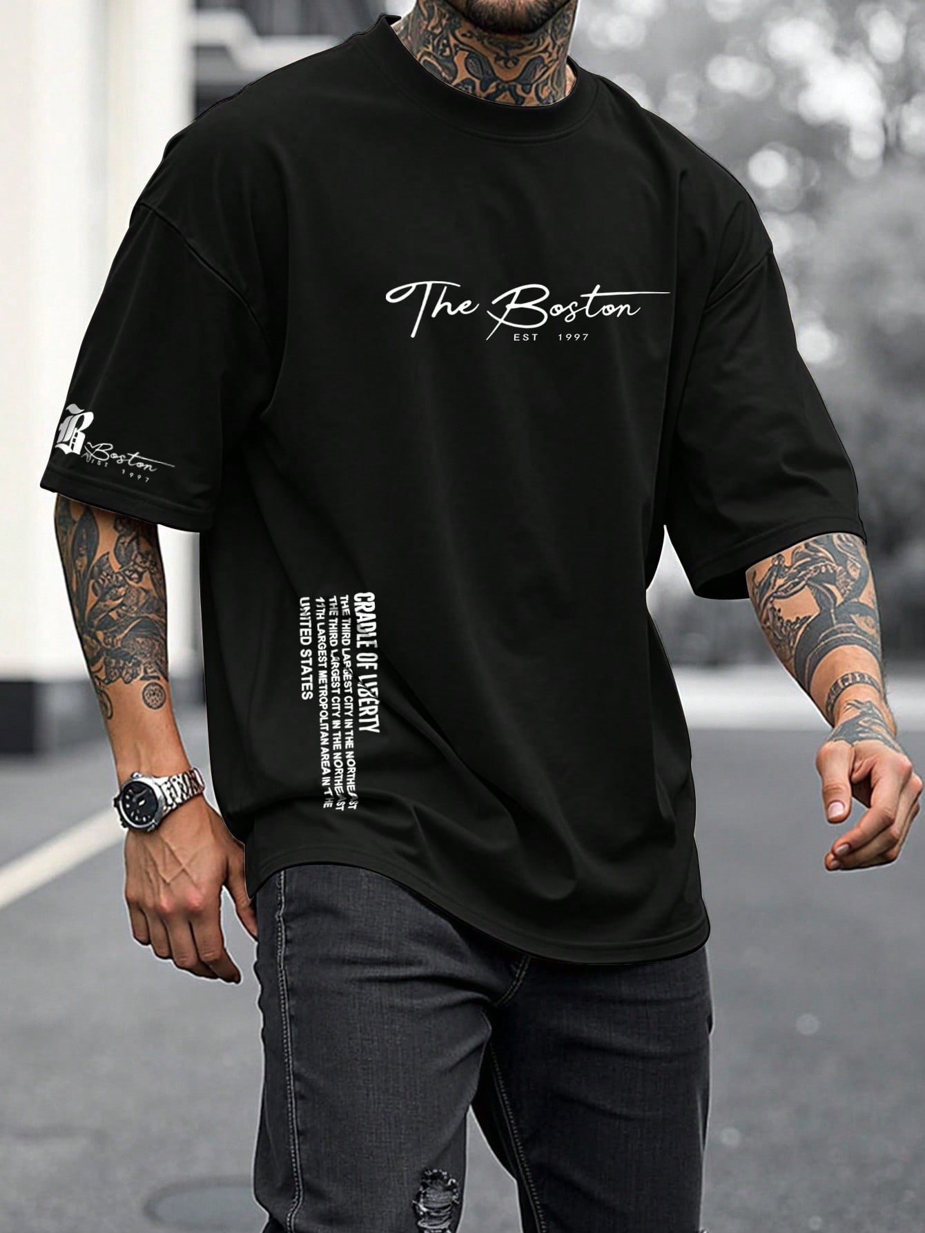 Manfinity LEGND قميص تي شيرت رجالي كاجوال مطبوع بش...