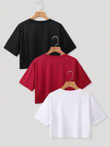 INAWLY Set de 3 camisetas de mujer de manga corta con cuello redondo y estampado gráfico de corazón, lazo y fresa, para verano - Multicolor - Ver 2