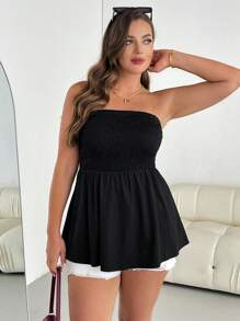 SHEIN Essnce Top noir grande taille pour femmes, Top sans bretelles d'été, Top sans manches, Top épaule dénudée, hauts d'été pour femmes, vêtements d'été, crop top, hauts de sortie pour femmes