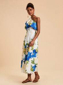 Travachic 女士花卉印花荷叶边单肩度假优雅连衣裙，度假，婚礼宾客 - 彩色 - 查看 4