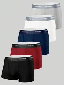 Manfinity Underwear&Sleepwear Basics Set de 5 calzoncillos tipo bóxer para hombre con cintura elástica y letras en colores contrastantes, cómodos