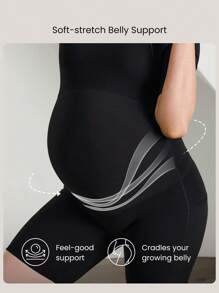 GLOWMODE 8 英寸 FeatherFit™ Mama On The Move 短袖圆领可拆卸罩杯侧袋氨纶孕妇装短款连体衣低冲击瑜伽普拉提工作室健身房日常休闲装