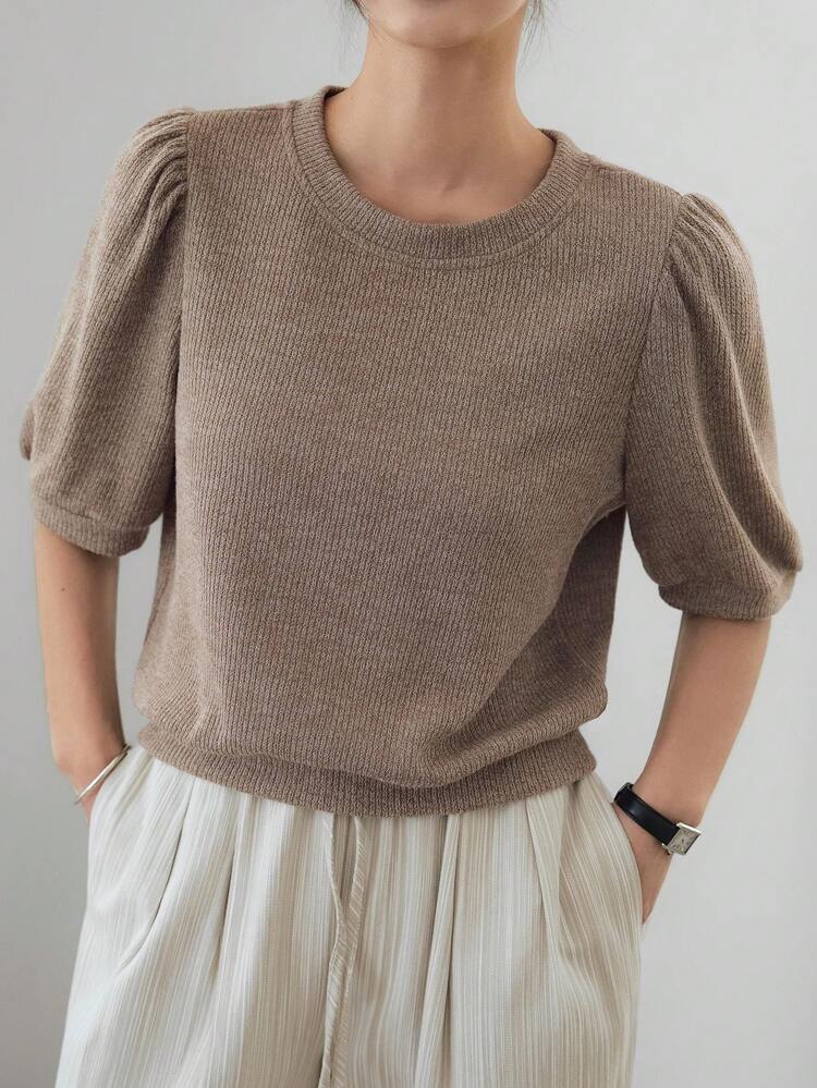 Women's Elegant Puff Sleeve Short Sleeve Blouse For Commuting, Summer Business Casual Woman