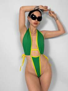 EgrlEra Women's Sexy Backless Halter Neck Bodysuit, Suitable For Beach & Sport