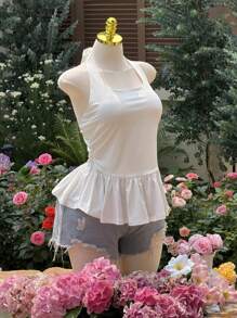 Comfortcana 大码简约纯色吊带背心，白色