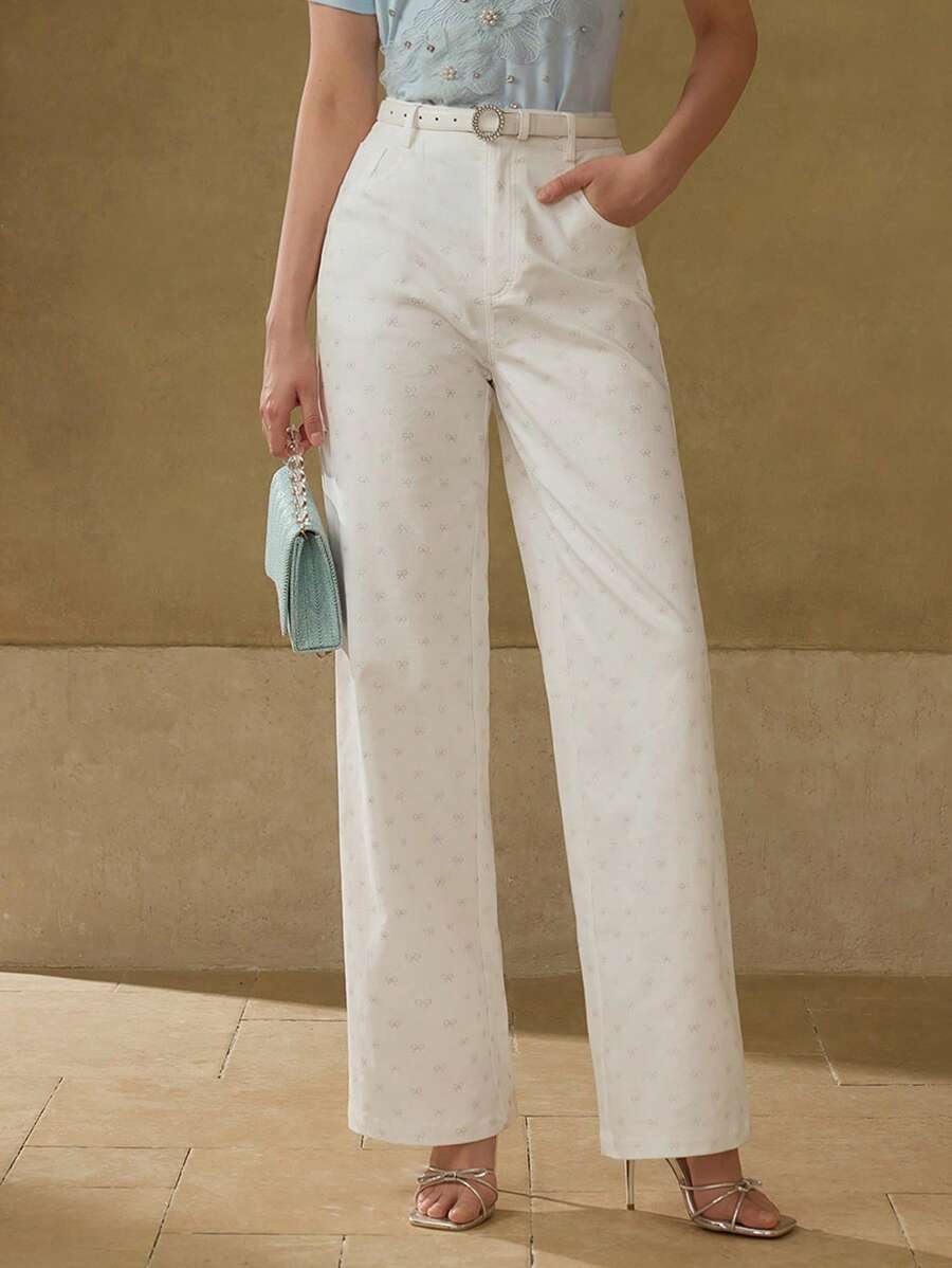 MOTF PREMIUM PANTALON DROIT À IMPRIMÉ nœud TOUT AUTOUR