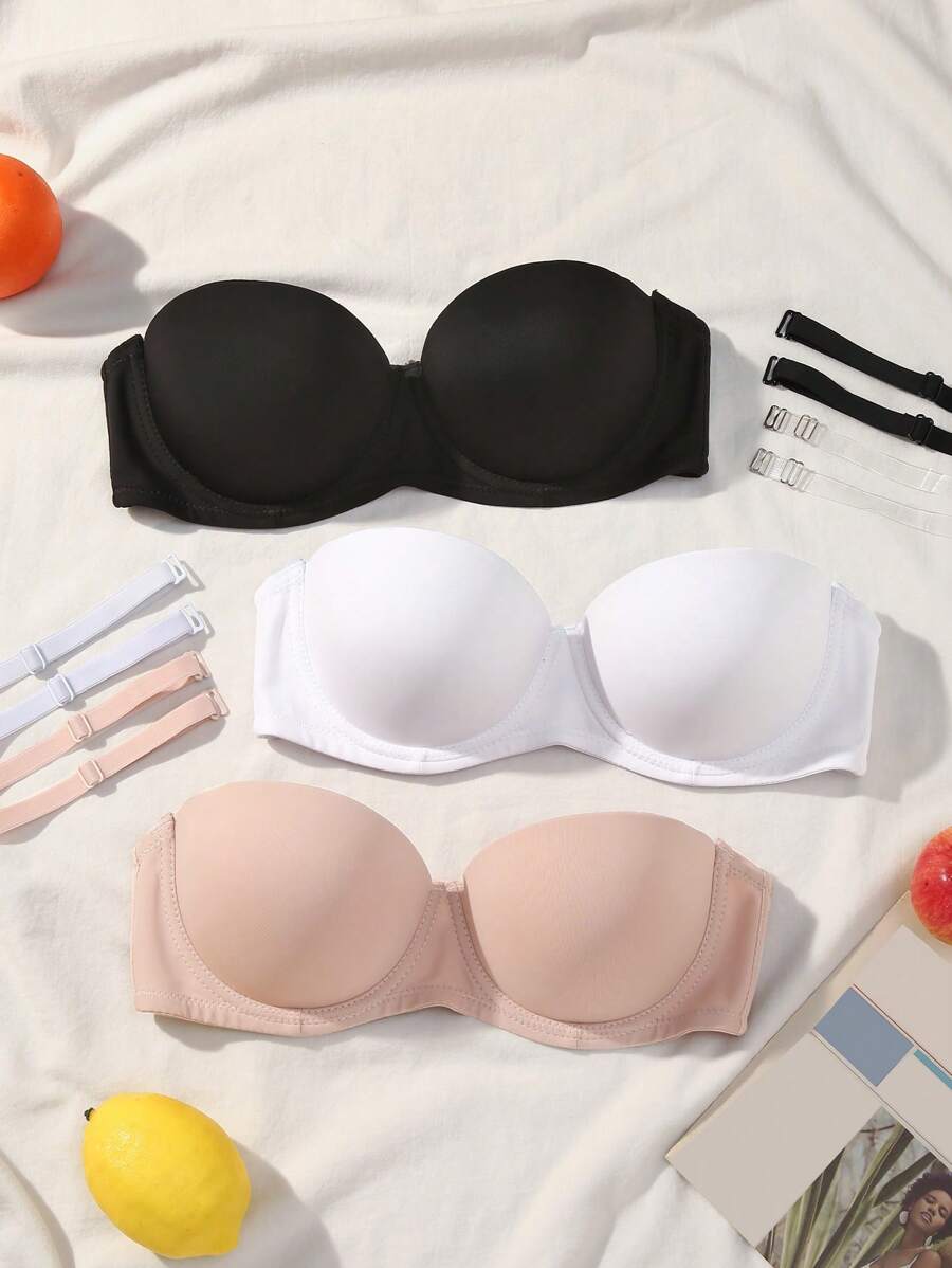Bộ 3 áo ngực có gọng thời trang màu trơn thoải mái cho nữ - Nhiều màu - Xem 1