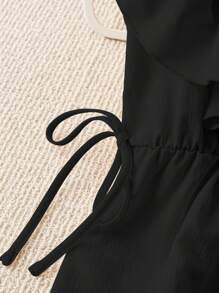 Franclia Halloween Women's Cute Cap Sleeve V-Neck Short Ruffled Hem Sleeveless Tie Front Blouse, Spring/Summer