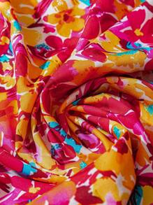 SHEIN LUNE 大码女式印花方领短泡泡袖衬衫，度假风波西米亚休闲日常穿搭，办公室女神范儿商务女性夏季海滩装扮，适合女士度假、商务休闲外出穿着。 - 彩色 - 查看 5