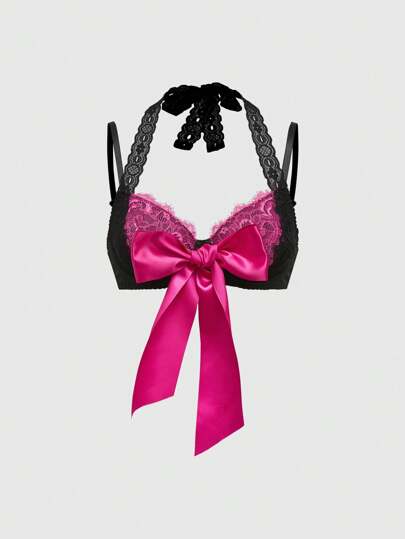 J-Fashion Y2K Style Lace Splice Satin Ribbon Bow Drawstring Underwired Sexy Bra