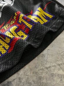 AXEPEAK 街头风格嘻哈网眼短裤松紧腰抽绳男式夏季短裤