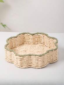 Cirelle 1pc Handwoven Paper Rope Storage Basket, Retro Wicker-Style Floral-Shape Organizer For Fruits, Vegetables, Snacks, Decorative Boho Tray For Living Room, Kitchen, Tabletop, Home Decor, Rama Table Decor, Refreshing Spring/Summer Decor, B&B Decor, High-End Hotel Supplies, Housewarming Gift - Multicolor - View 7