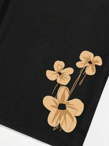 Manfinity Joysei 男士休闲花卉印花短袖T恤，夏季 - 黑色 - 查看 4