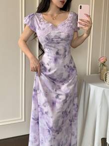 Modelyn Fashionable, Romantic, And Elegant Fitted Flounce Long Dress For Women - Mauve Purple - View 2