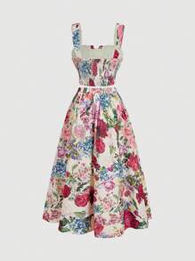 SHEIN MOD Plus Size Vintage Palace Floral Romantic Elegant 2 Pieces Dress Set - Apricot - View 2