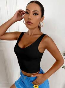 Chiquease Top De Punto Acanalado Casual Sin Mangas Para Verano - Negro - Ver 3